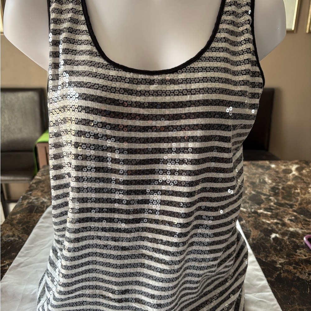 Sequin Striped Black and White Women's Top